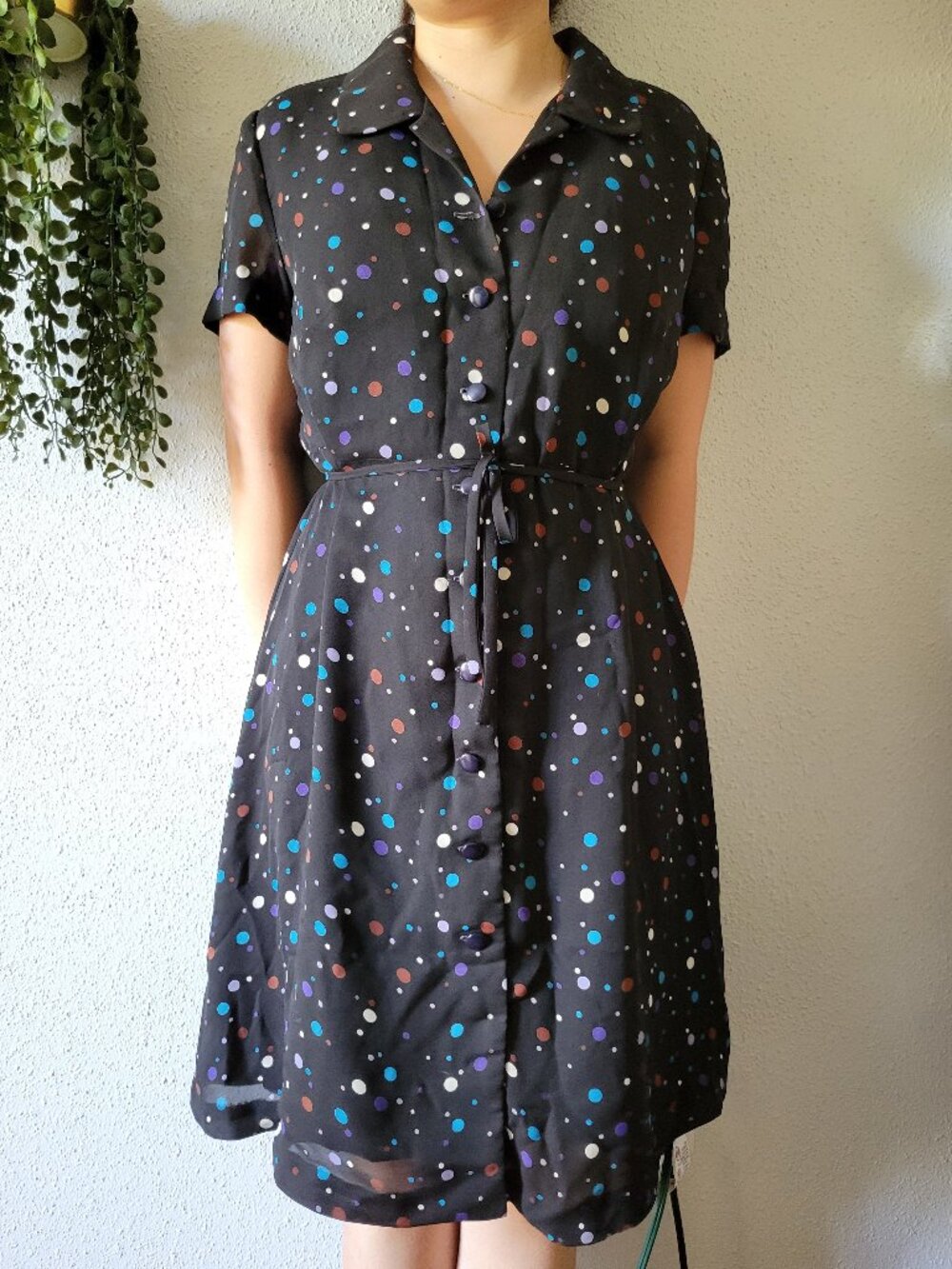 Vintage Black Multicolor Confetti Polka Dot Dress